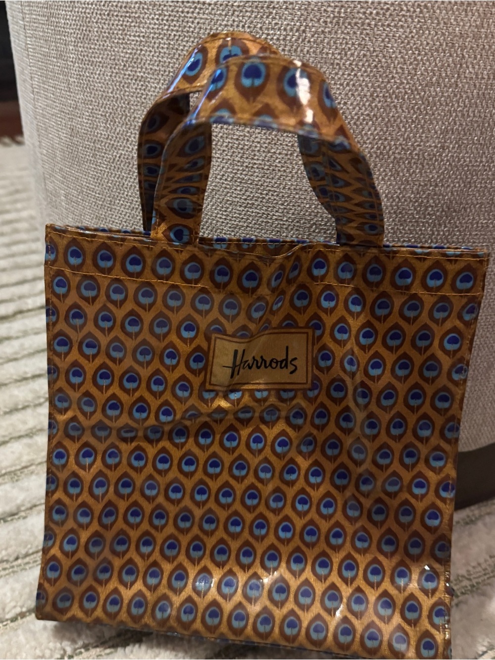 Authentic Harrods London Peacock Feather Mini Tote Bag - Excellent Condition